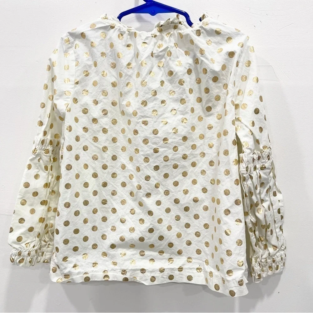 Crewcuts Dotted Polka Dot Gold White Ruffle Neck Long Sleeve Blouse Girls 8